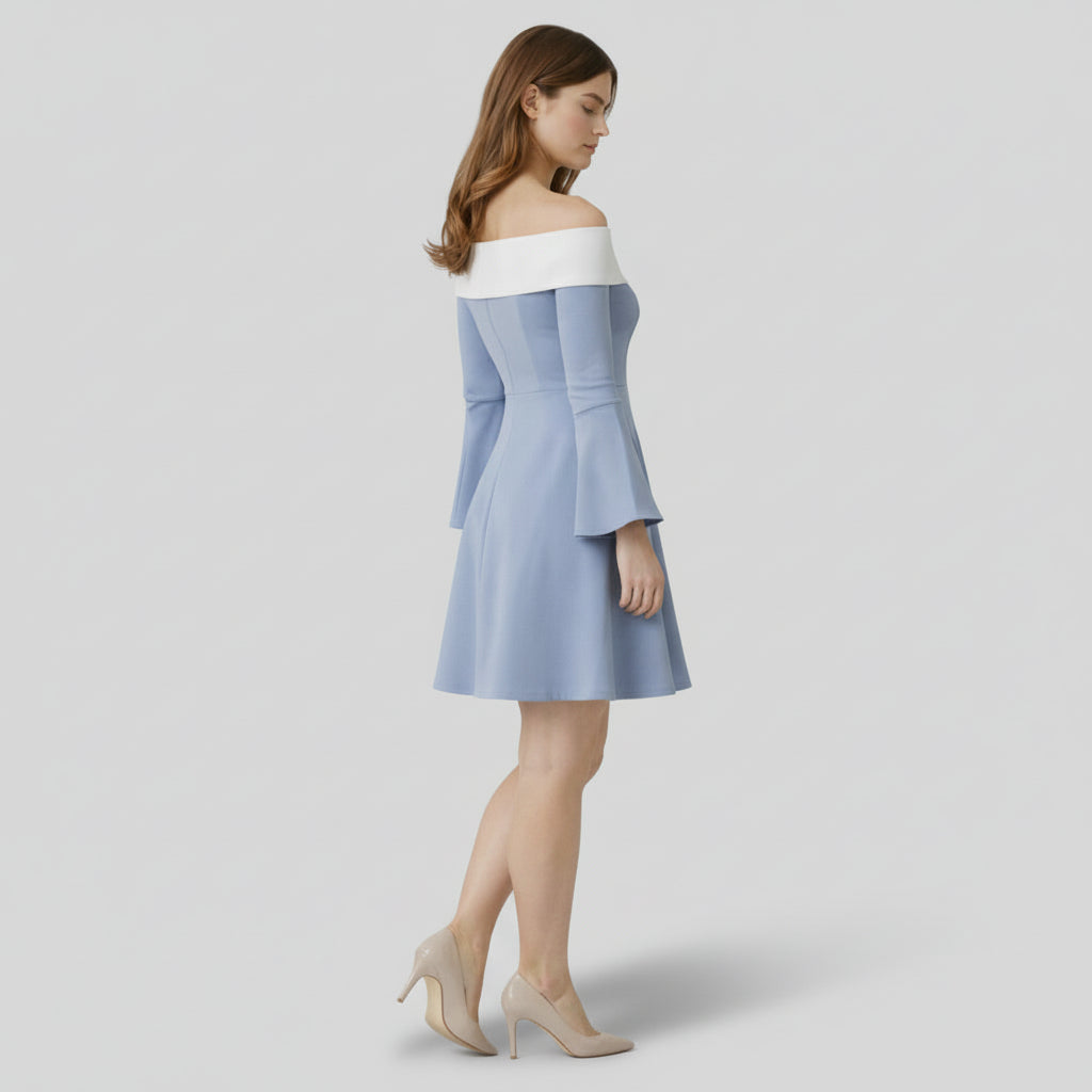 Robe Mini Femme Épaules Dénudées – Manches Évasées Coupe Fit & Flare