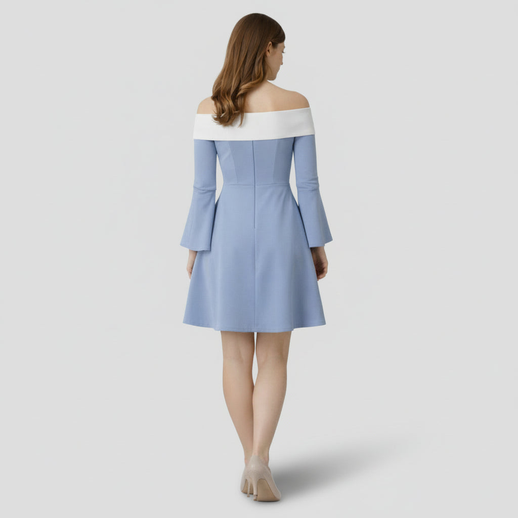 Robe Mini Femme Épaules Dénudées – Manches Évasées Coupe Fit & Flare