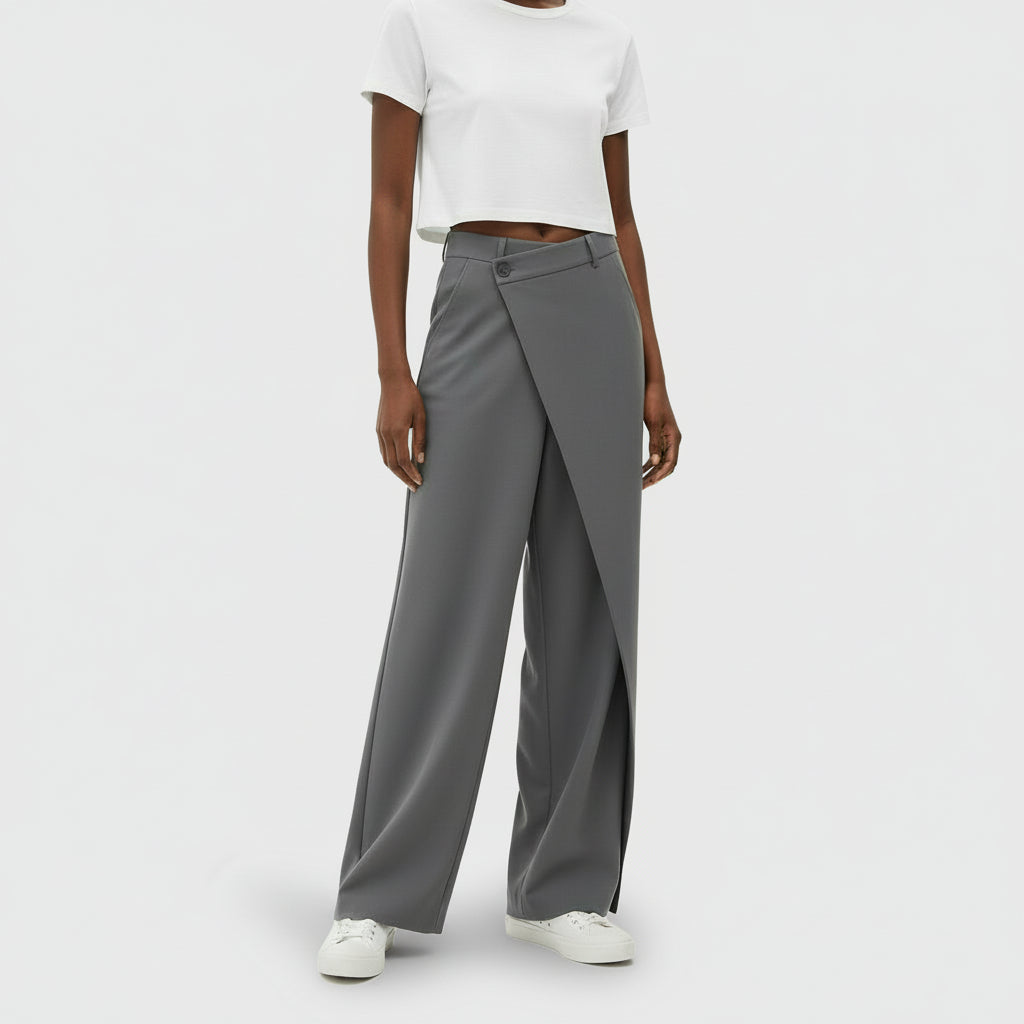 Pantalon Femme Taille Haute Jambe Large – Devant Portefeuille