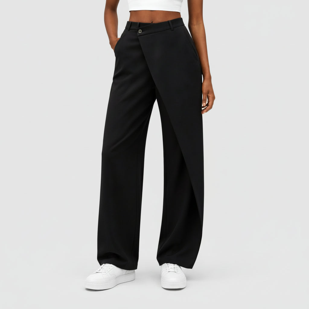 Pantalon Femme Taille Haute Jambe Large – Devant Portefeuille