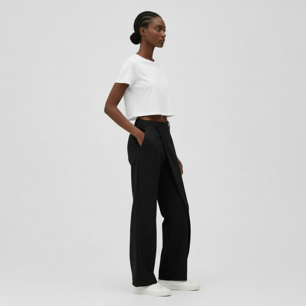 Pantalon Femme Taille Haute Jambe Large – Devant Portefeuille