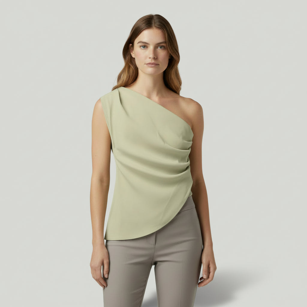 Blouse Femme Asymétrique Une Épaule – Détail Drapé et Fronces