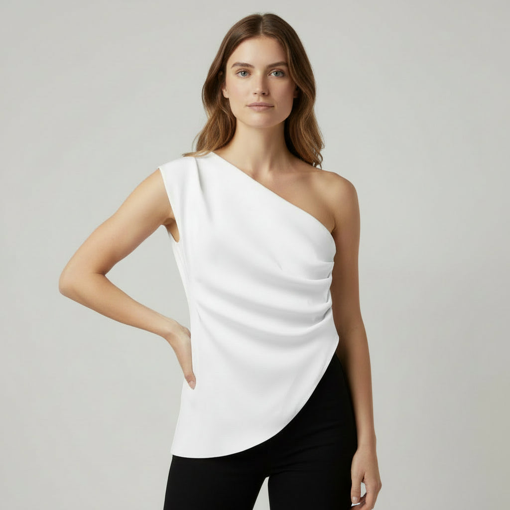 Blouse Femme Asymétrique Une Épaule – Détail Drapé et Fronces