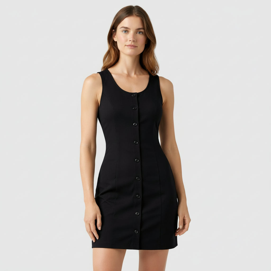 Robe Mini Femme Sans Manches Boutonnée – Coupe Ajustée Structurée