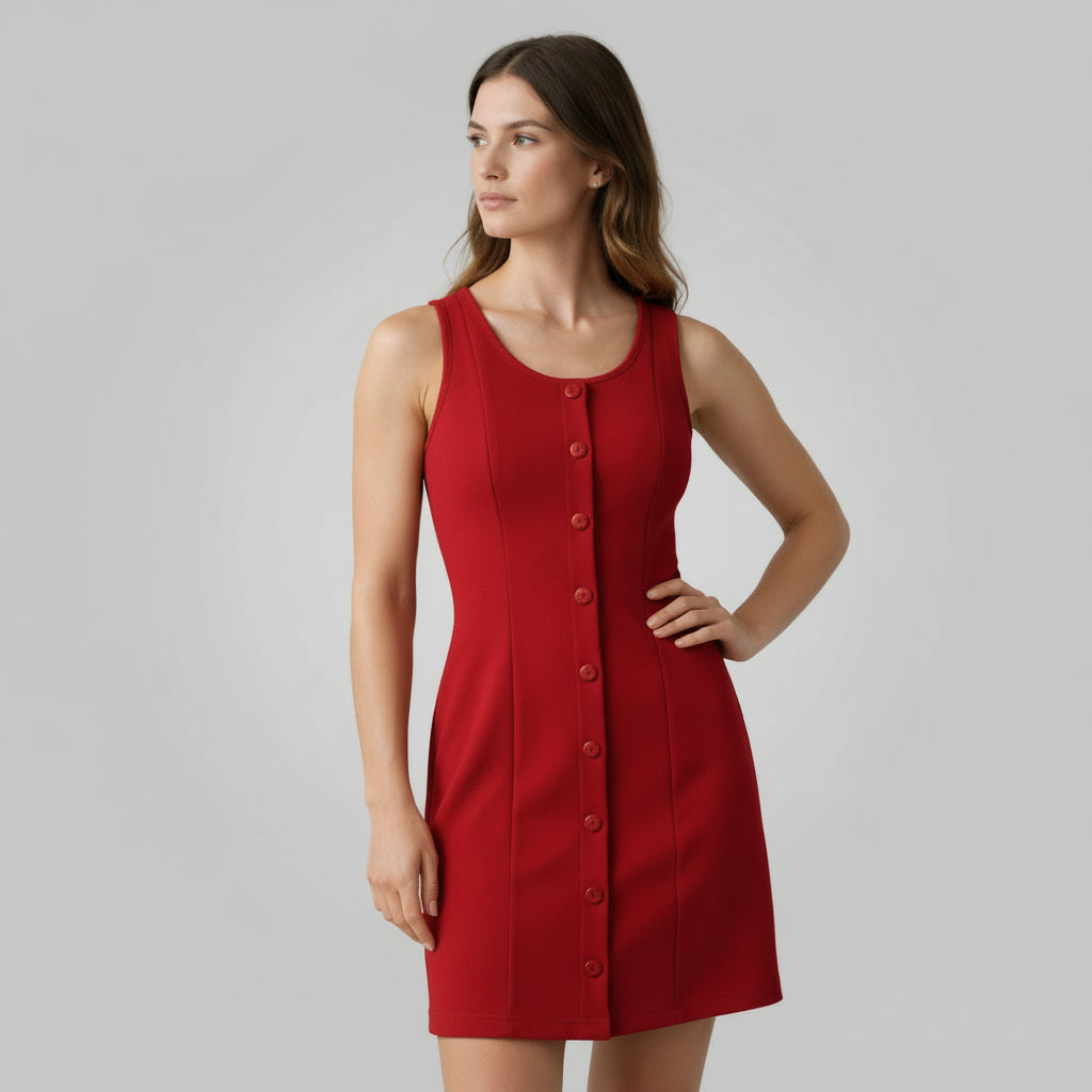Robe Mini Femme Sans Manches Boutonnée – Coupe Ajustée Structurée