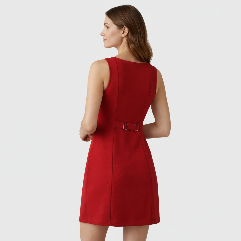Robe Mini Femme Sans Manches Boutonnée – Coupe Ajustée Structurée