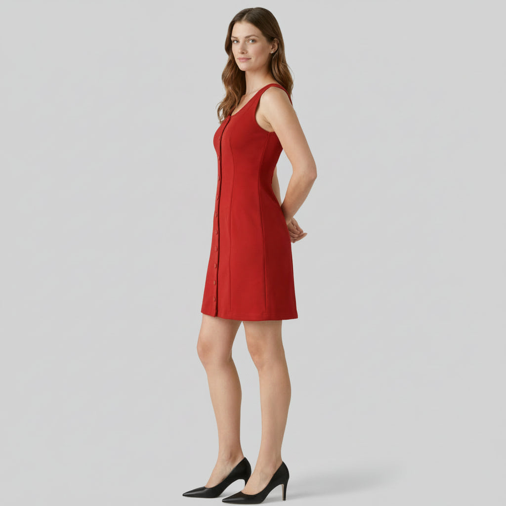 Robe Mini Femme Sans Manches Boutonnée – Coupe Ajustée Structurée