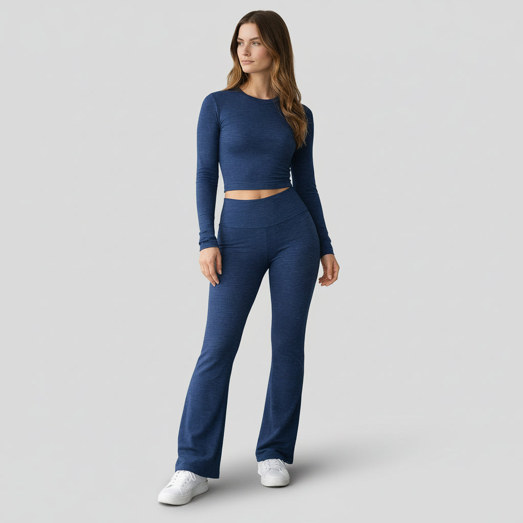 Ensemble Femme 2 Pièces Chic – Crop Top Manches Longues et Pantalon Évasé