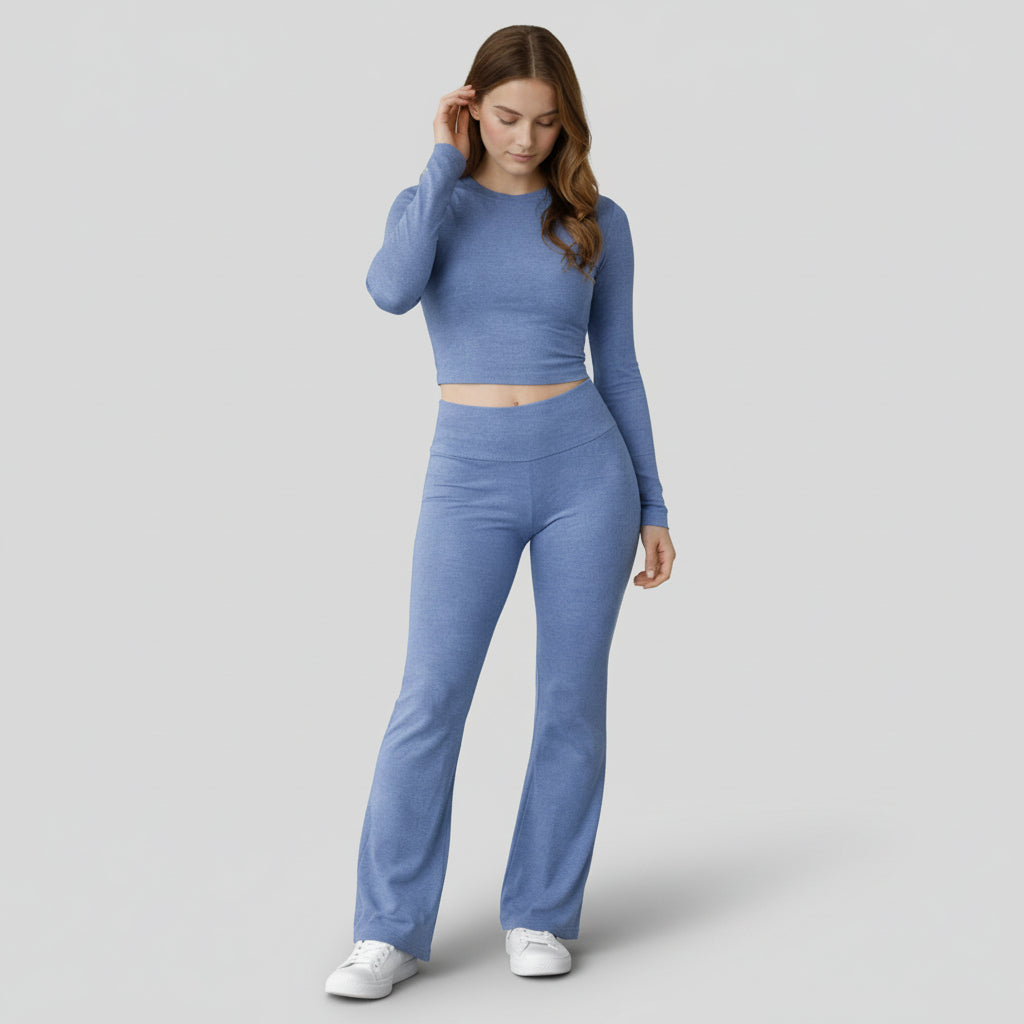 Ensemble Femme 2 Pièces Chic – Crop Top Manches Longues et Pantalon Évasé