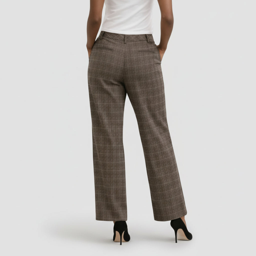 Pantalon Femme Taille Haute à Carreaux – Coupe Droite