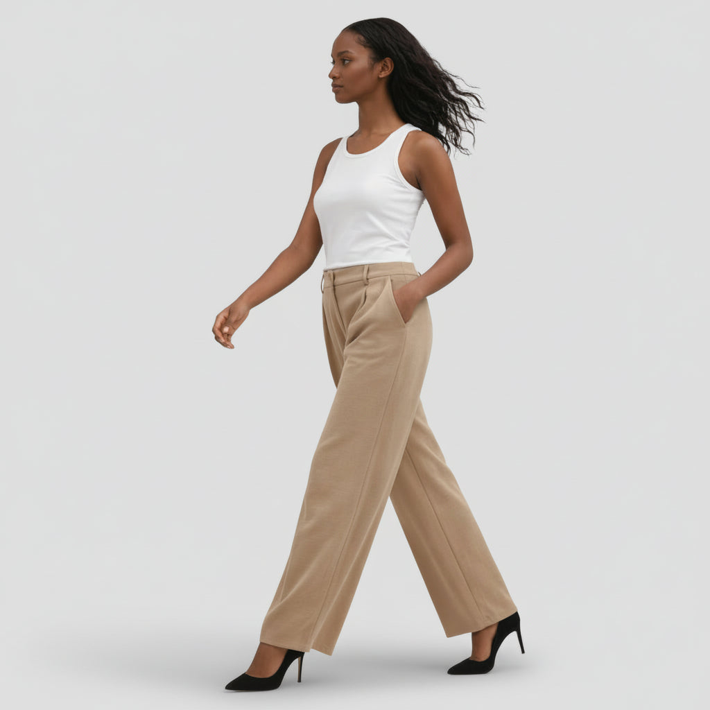 Pantalon Femme Taille Haute Jambe Large – Plis sur le Devant