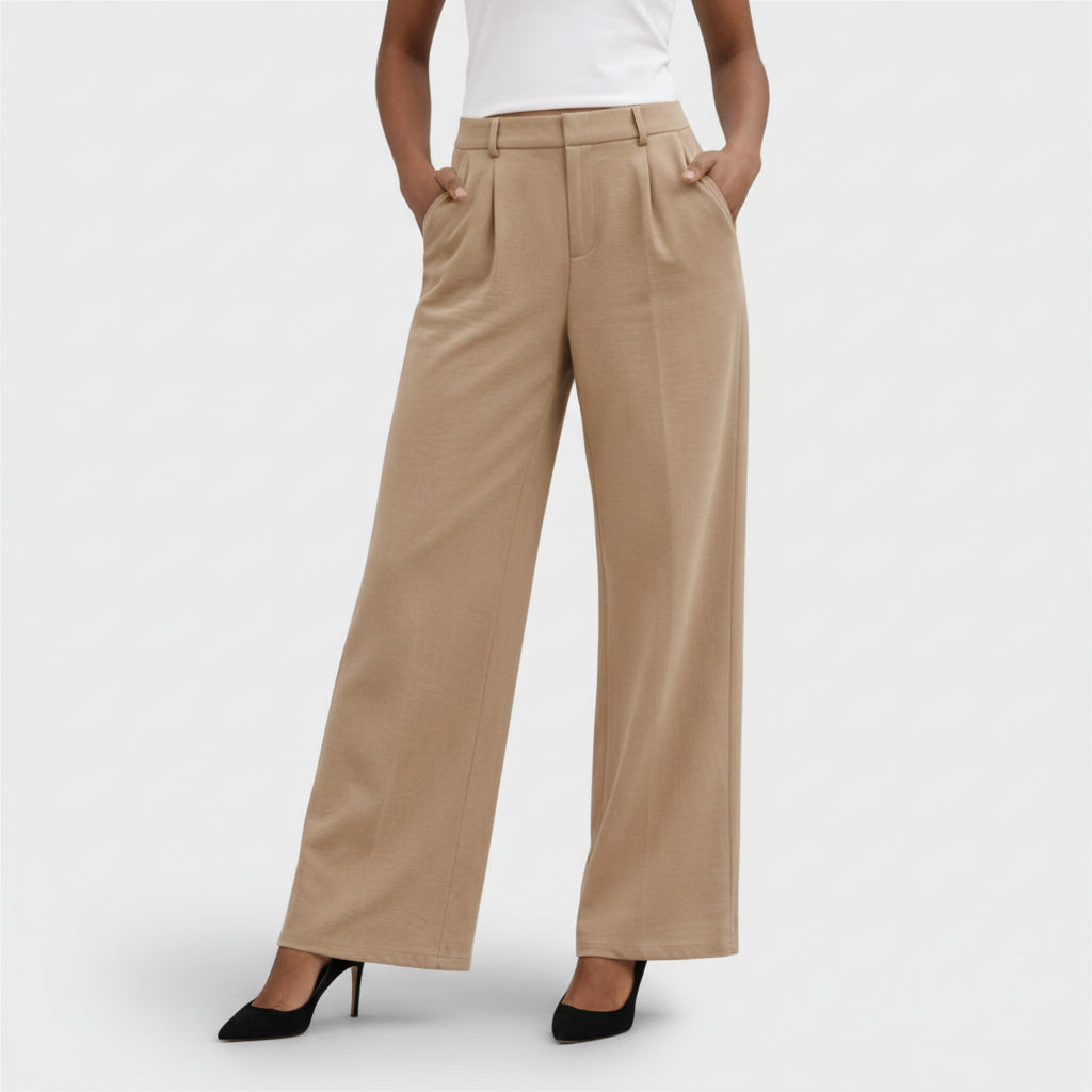Pantalon Femme Taille Haute Jambe Large – Plis sur le Devant