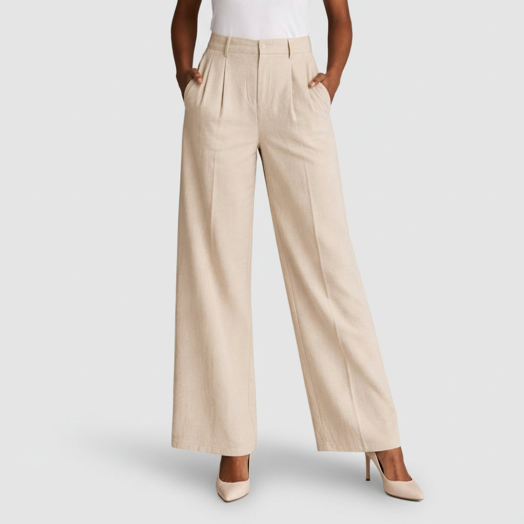 Pantalon Femme Taille Haute Jambe Large – Plis sur le Devant