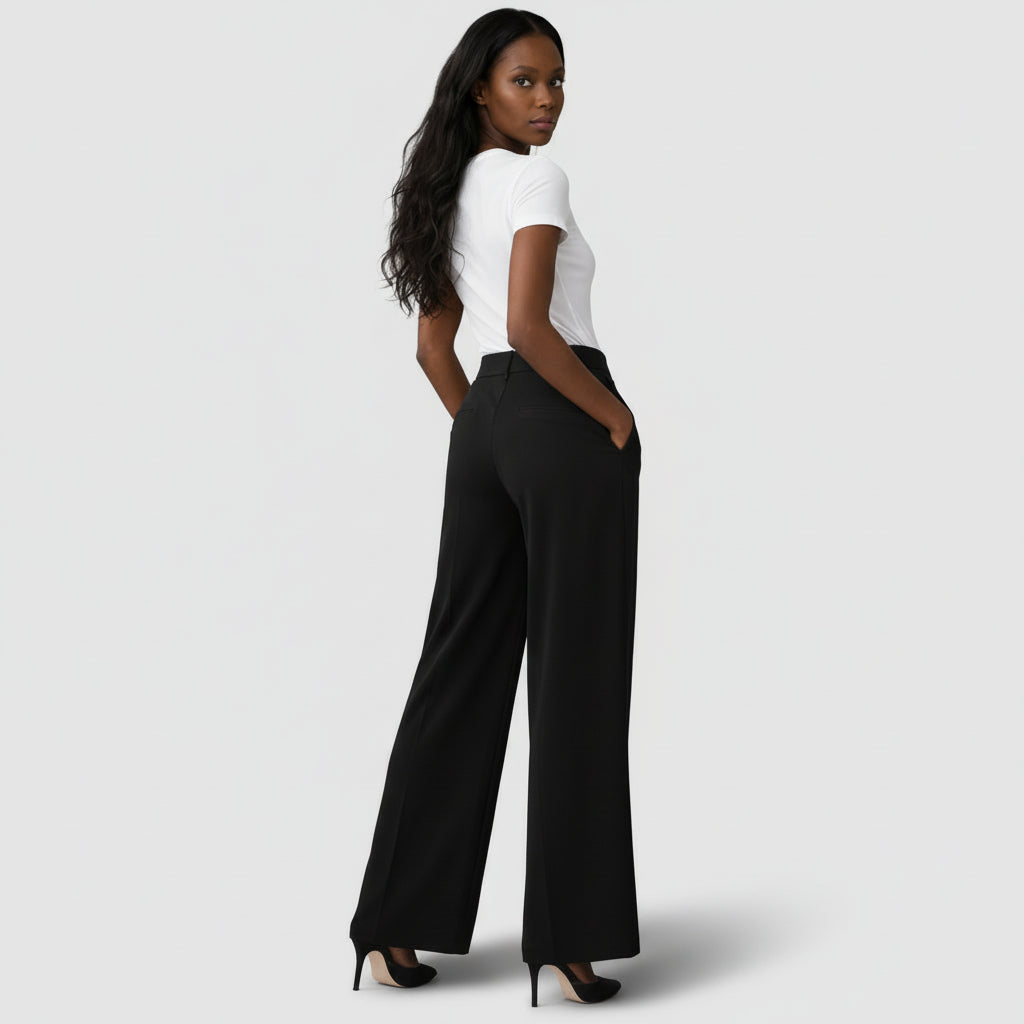 Pantalon Femme Taille Haute Jambe Large – Plis sur le Devant
