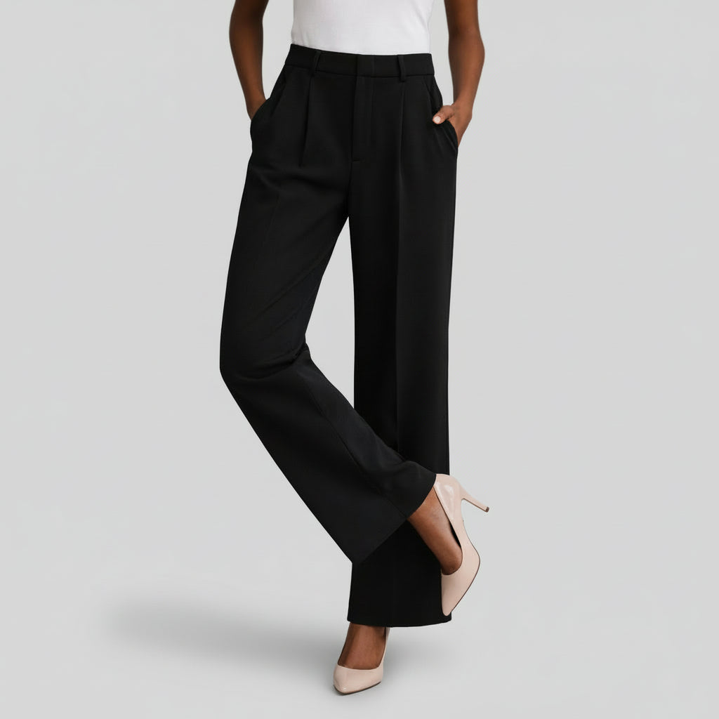 Pantalon Femme Taille Haute Jambe Large – Plis sur le Devant