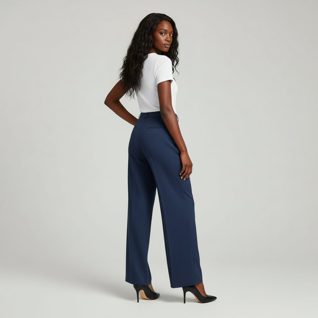 Pantalon Femme Taille Haute Jambe Large – Plis sur le Devant