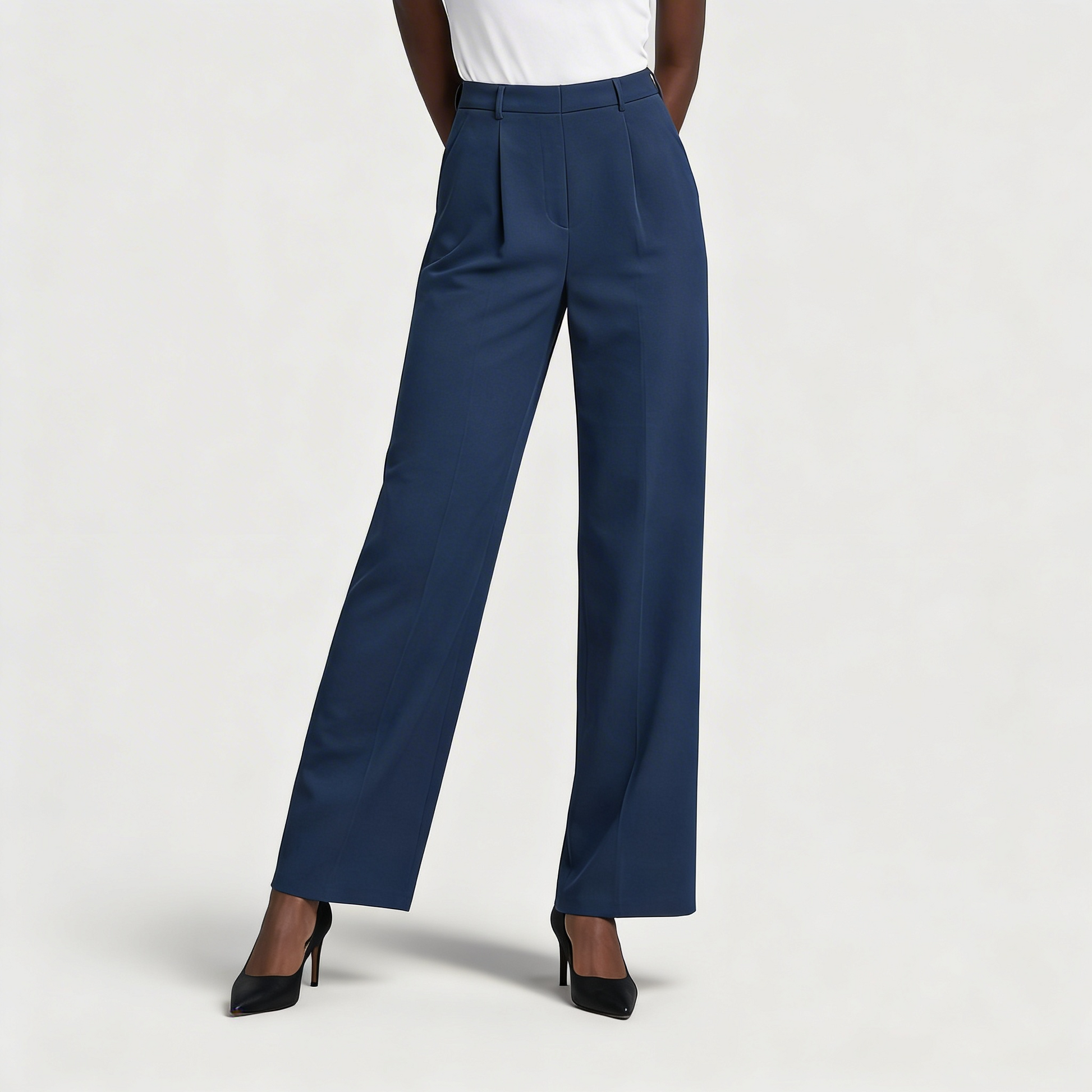 Pantalon Femme Taille Haute Jambe Large – Plis sur le Devant