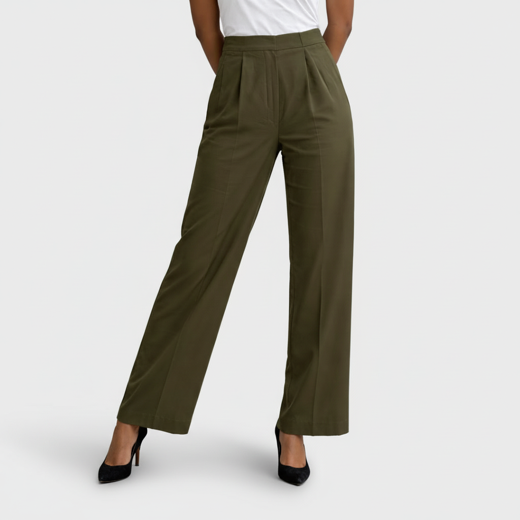 Pantalon Femme Taille Haute Jambe Large – Plis sur le Devant