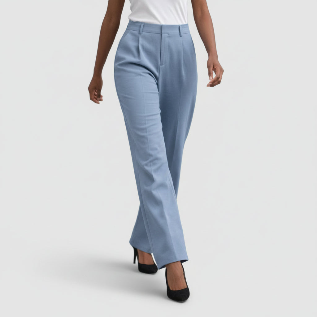 Pantalon Femme Taille Haute Jambe Large – Plis sur le Devant