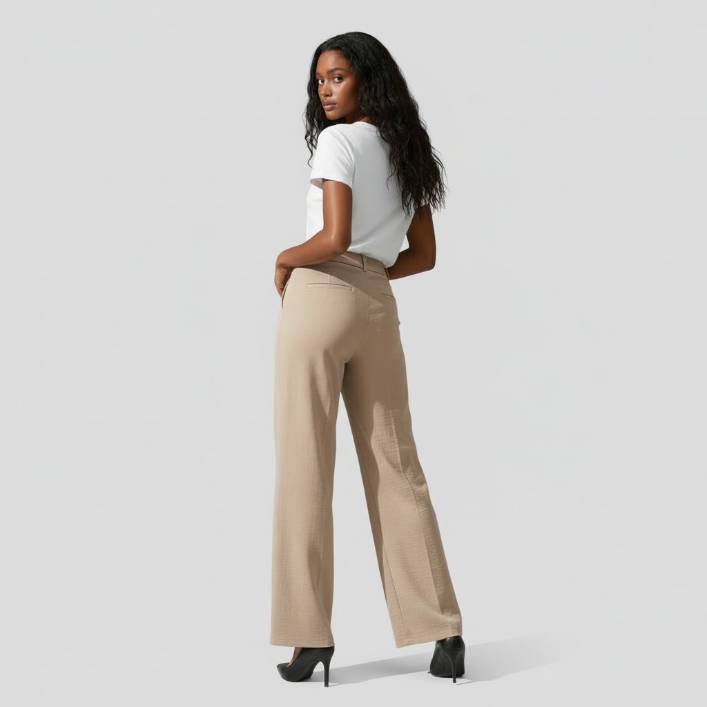 Pantalon Femme Taille Haute Jambe Large – Plis sur le Devant
