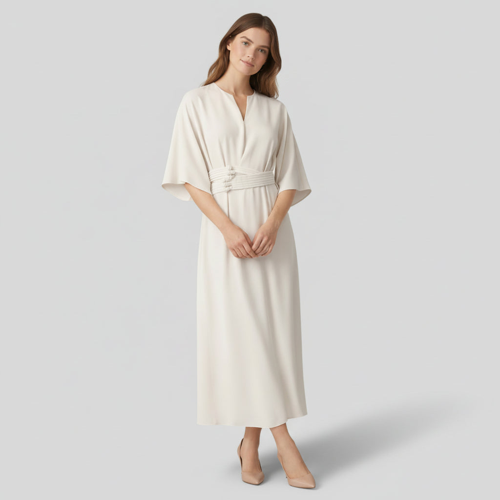 Robe Maxi Portefeuille Femme Col V – Ceinture et Manches Amples