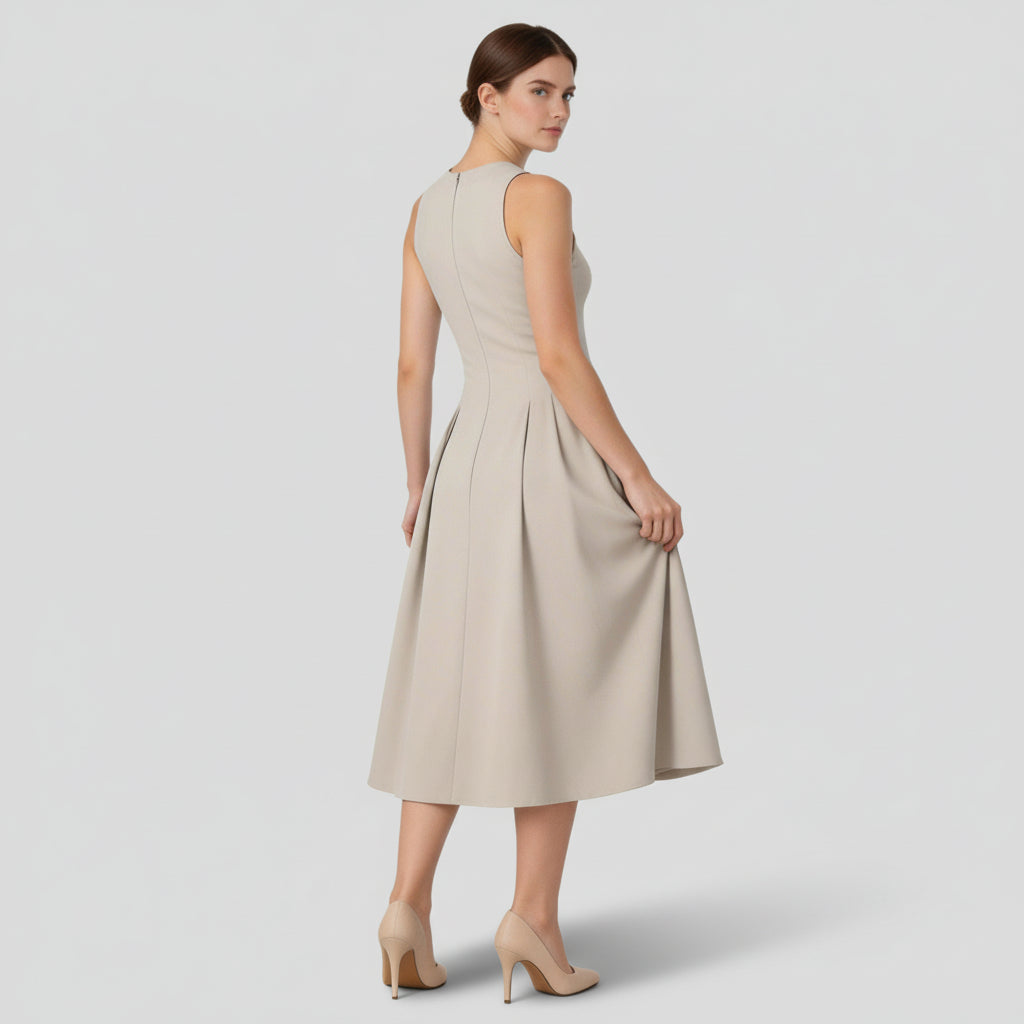 Robe Midi Femme Sans Manches Coupe A – Col Goutte Taille Froncée