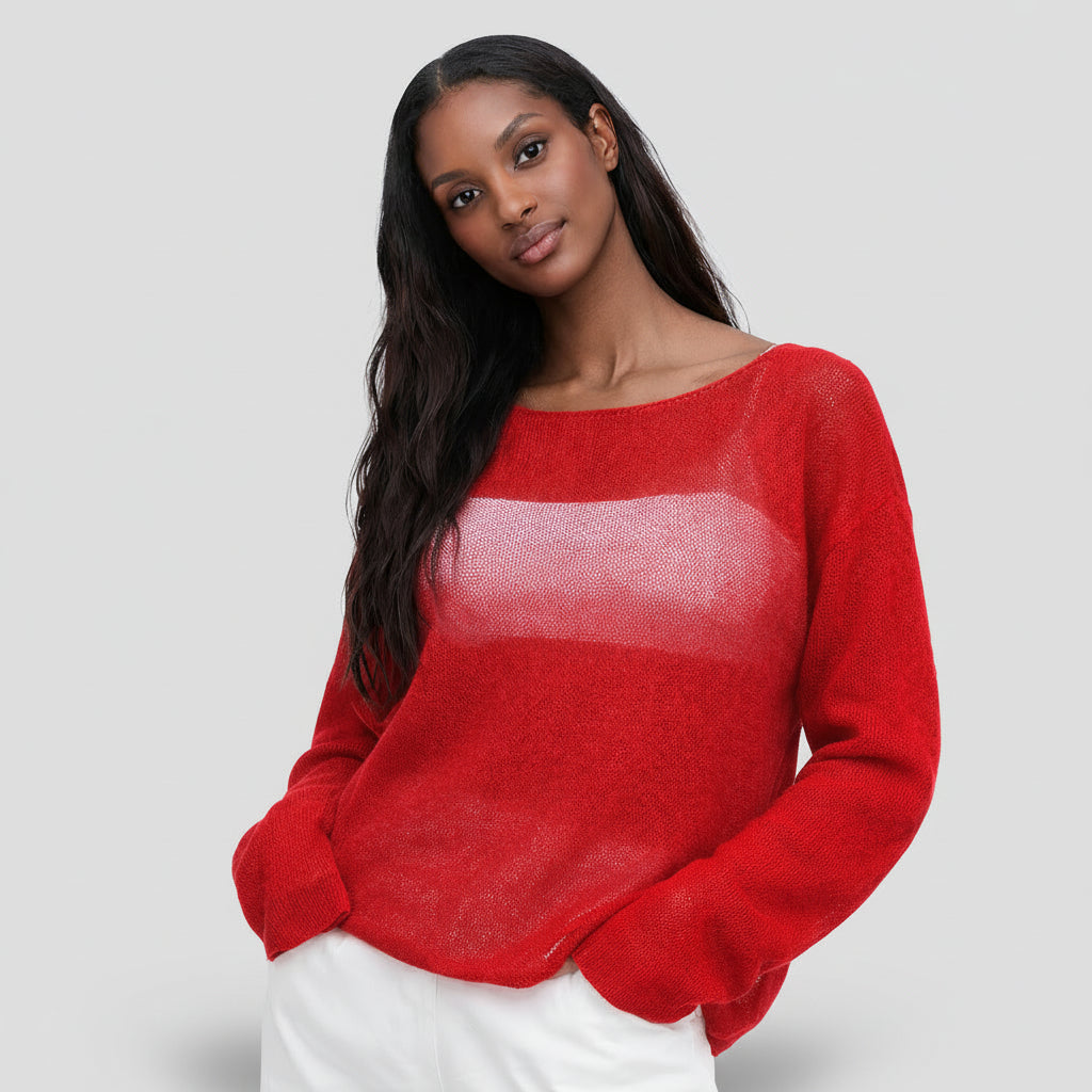 Pull Femme Maille Lâche – Col Large Coupe Décontractée