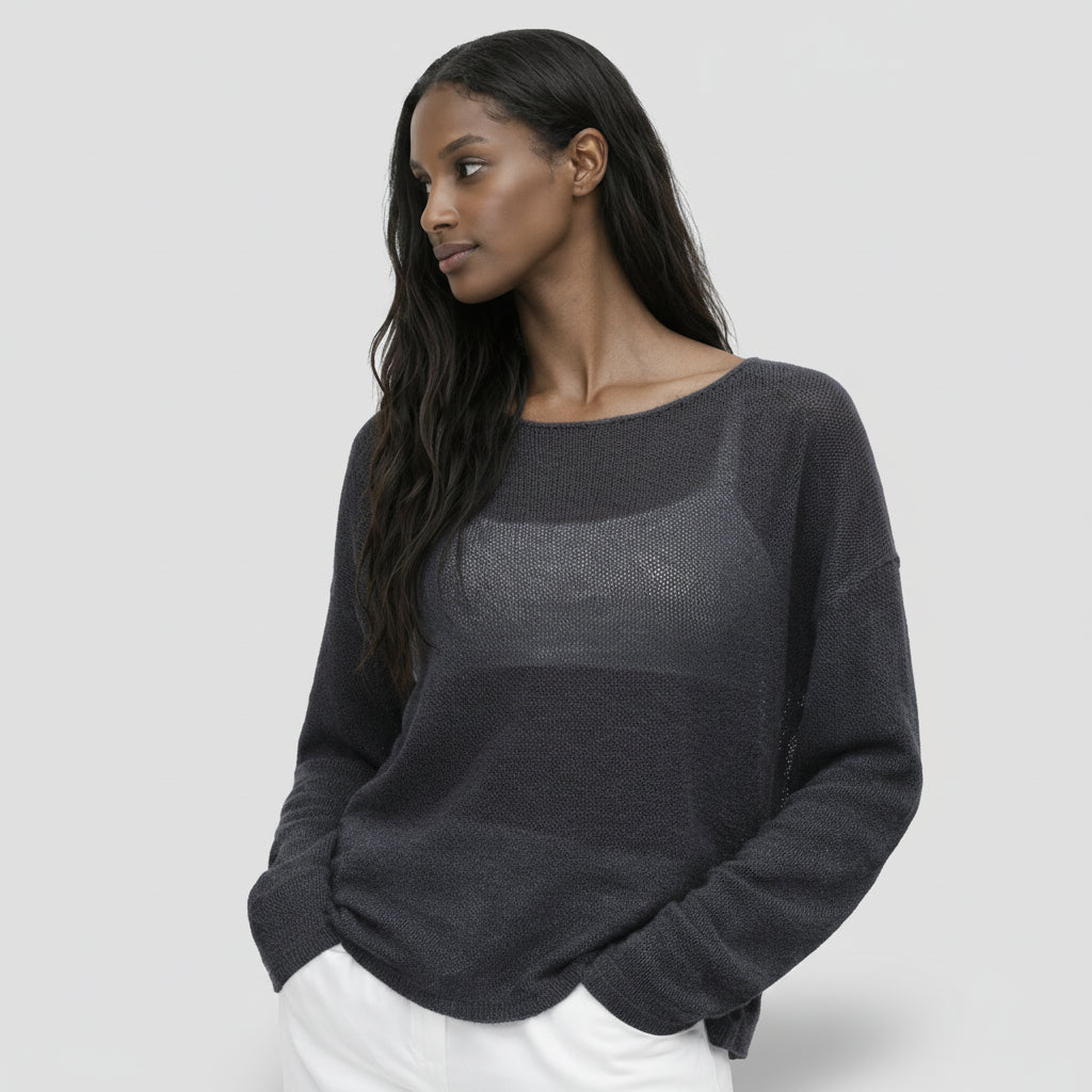 Pull Femme Maille Lâche – Col Large Coupe Décontractée