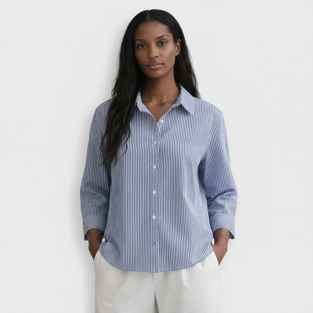 Chemise Rayée Femme Boutonnée – Coupe Décontractée Manches Longues
