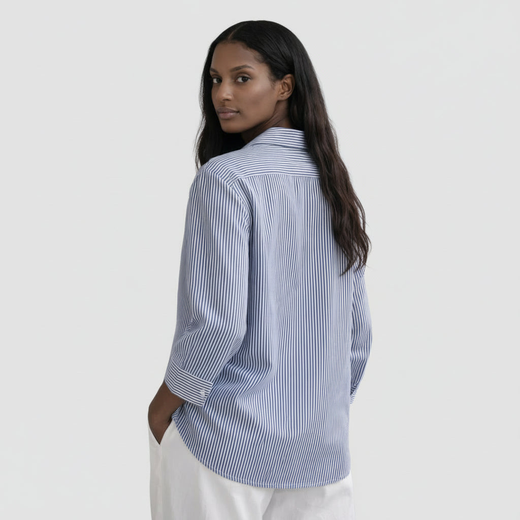 Chemise Rayée Femme Boutonnée – Coupe Décontractée Manches Longues