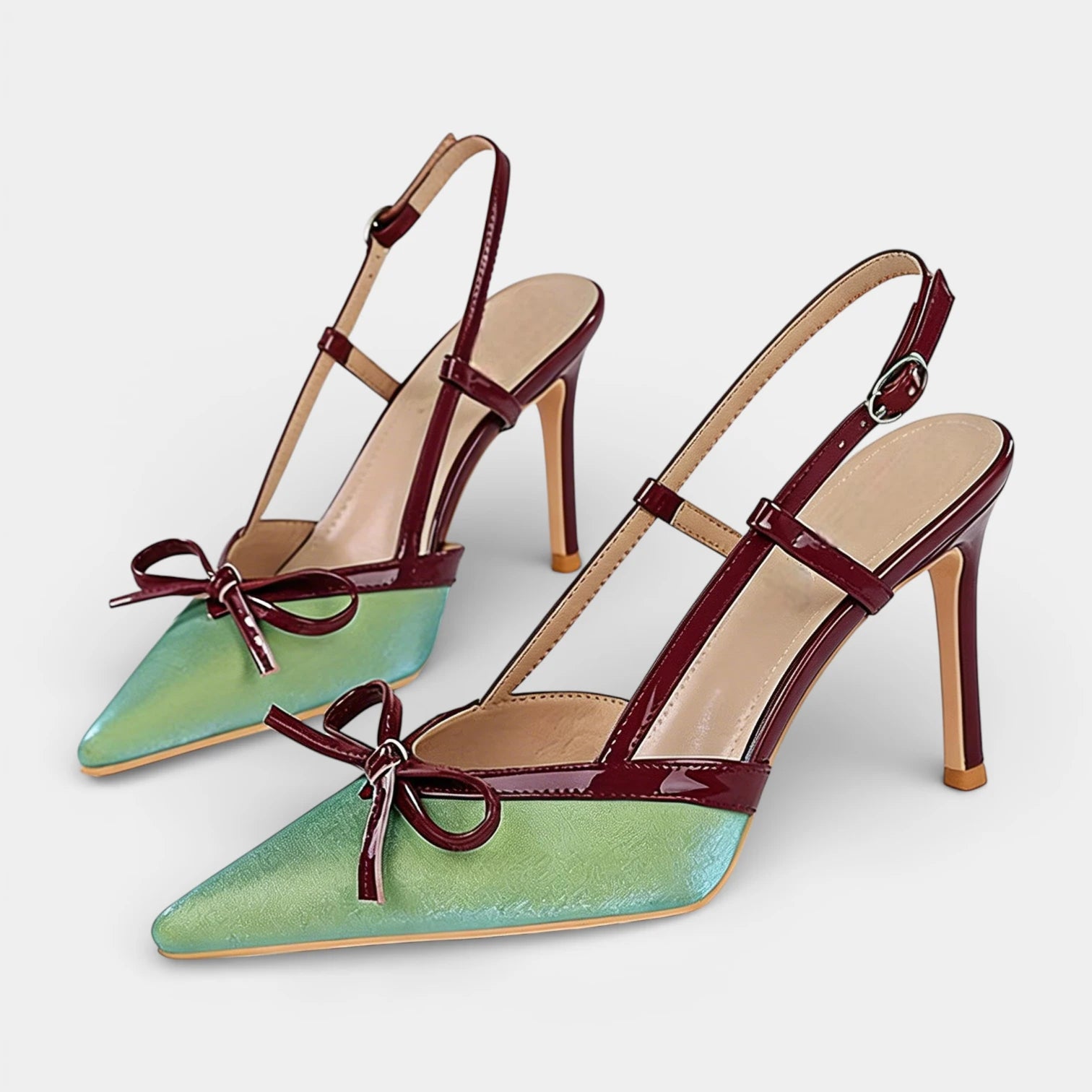 Escarpins Femme à Talon Haut Bout Pointu Bride T Nœud Bride Arrière