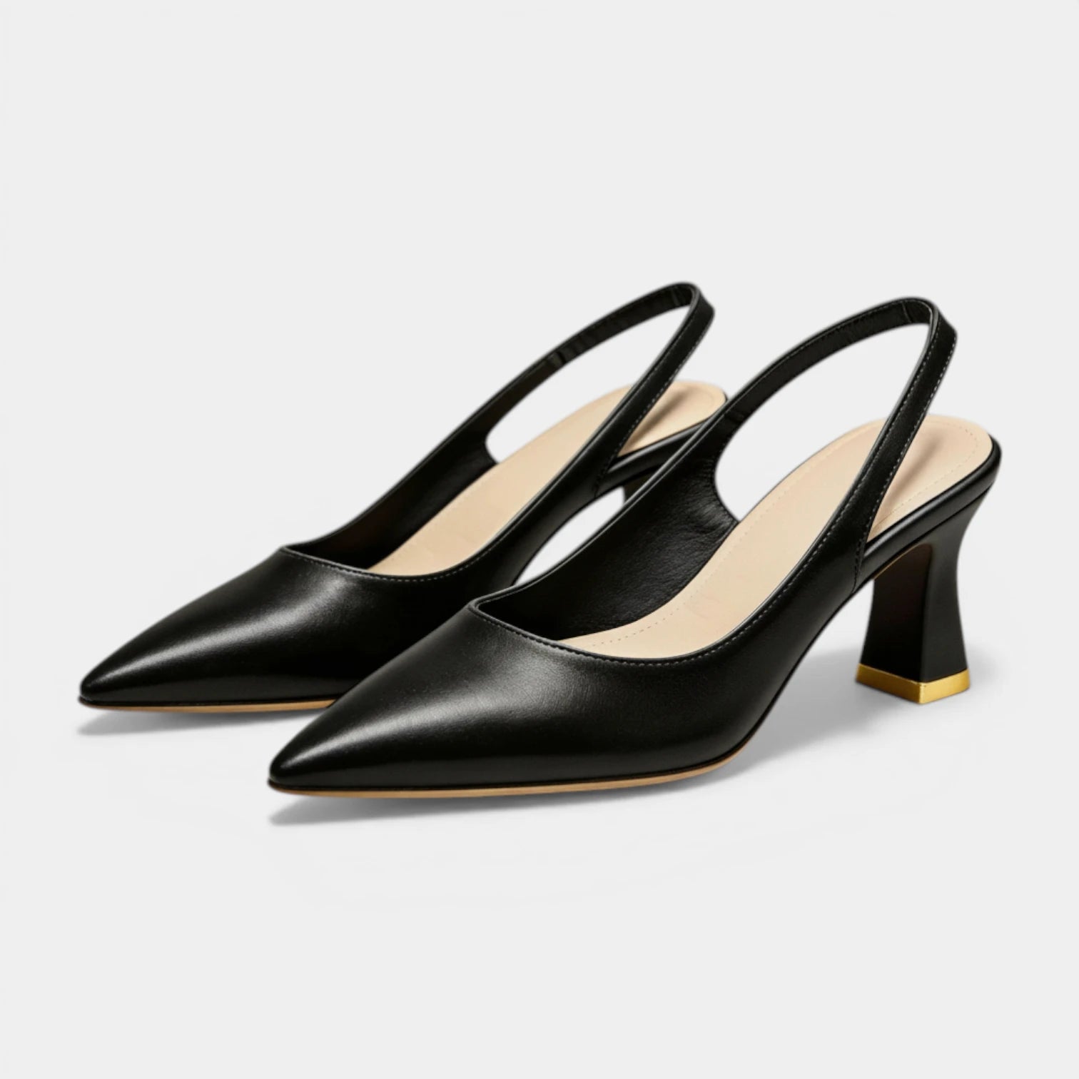 Escarpins Slingback Femme à Bout Pointu Talon Évasé Aspect Cuir