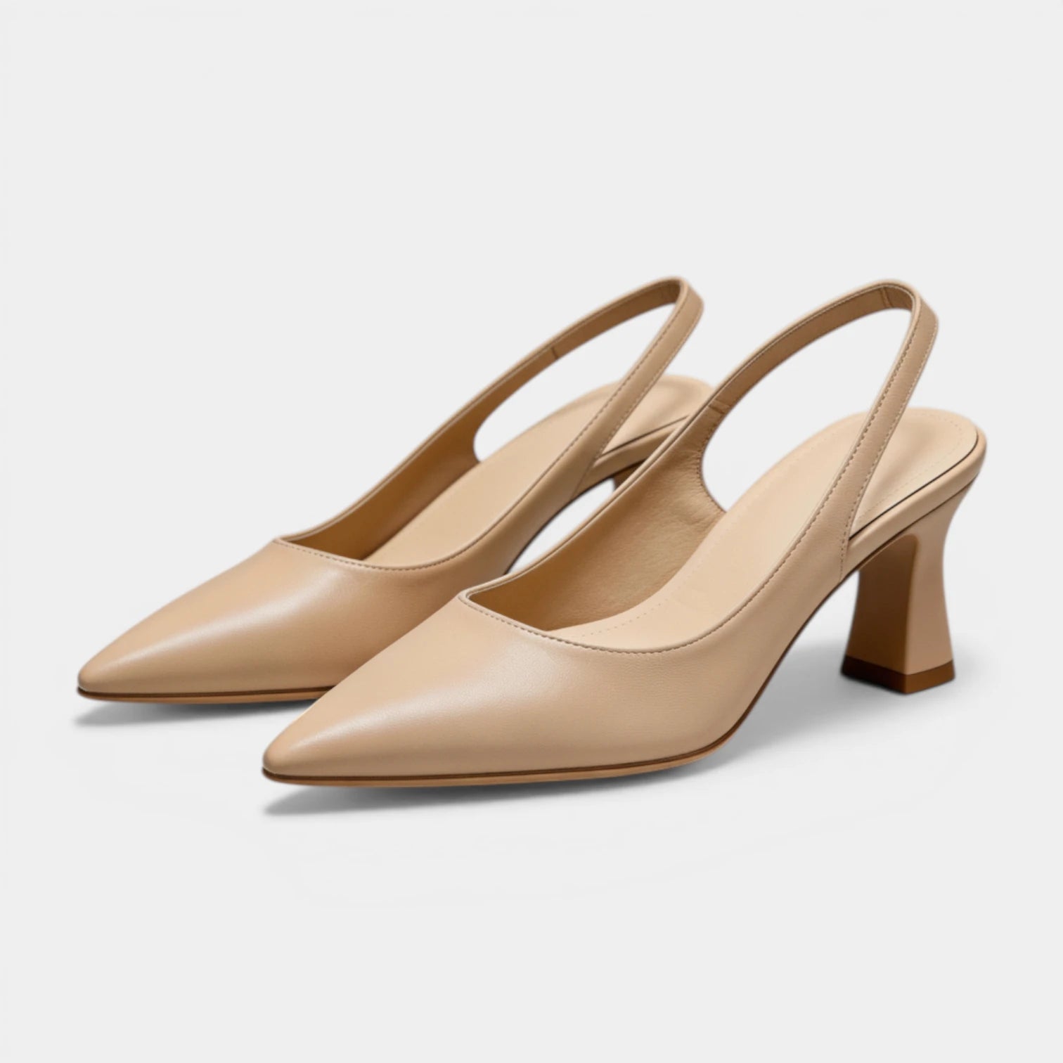 Escarpins Slingback Femme à Bout Pointu Talon Évasé Aspect Cuir