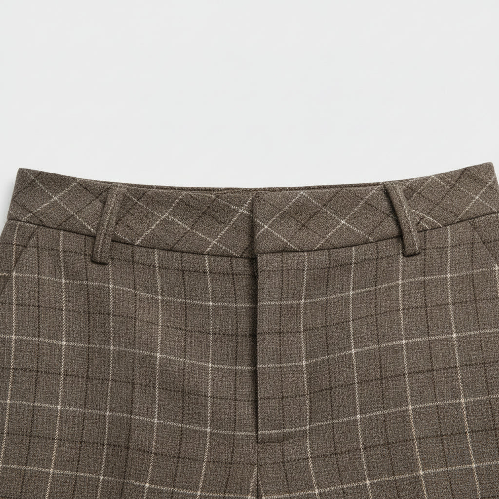 Pantalon Femme Taille Haute à Carreaux – Coupe Droite