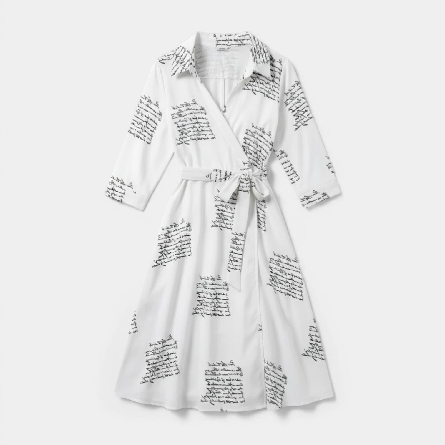 Robe Midi Portefeuille Femme à Col – Ceinture à Nouer Manches 3/4