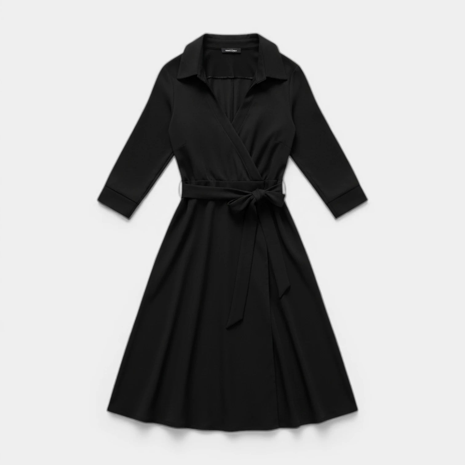 Robe Midi Portefeuille Femme à Col – Ceinture à Nouer Manches 3/4