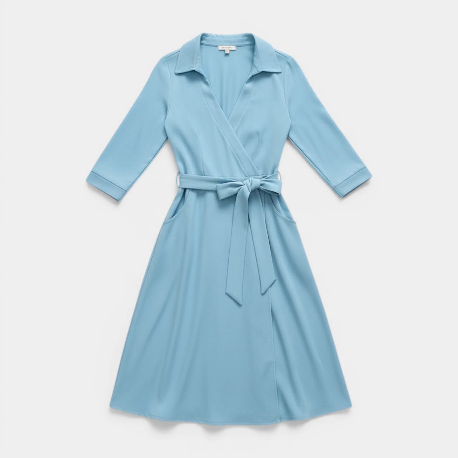 Robe Midi Portefeuille Femme à Col – Ceinture à Nouer Manches 3/4