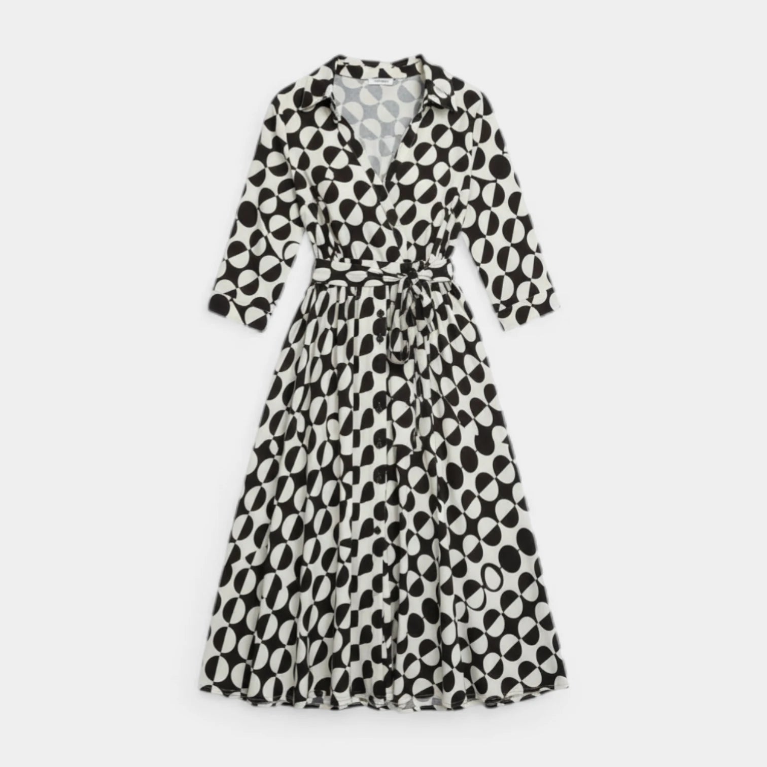 Robe Midi Portefeuille Femme à Col – Ceinture à Nouer Manches 3/4