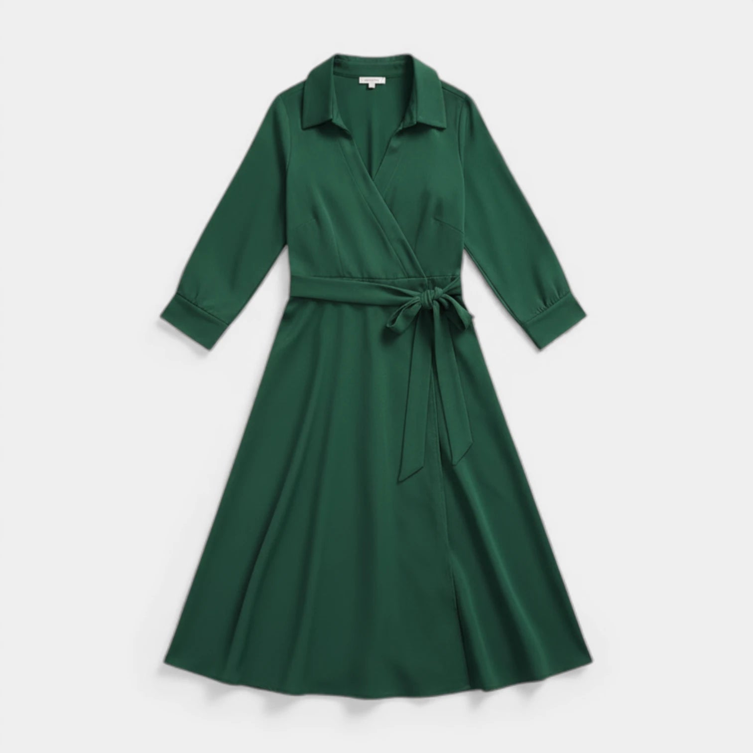 Robe Midi Portefeuille Femme à Col – Ceinture à Nouer Manches 3/4