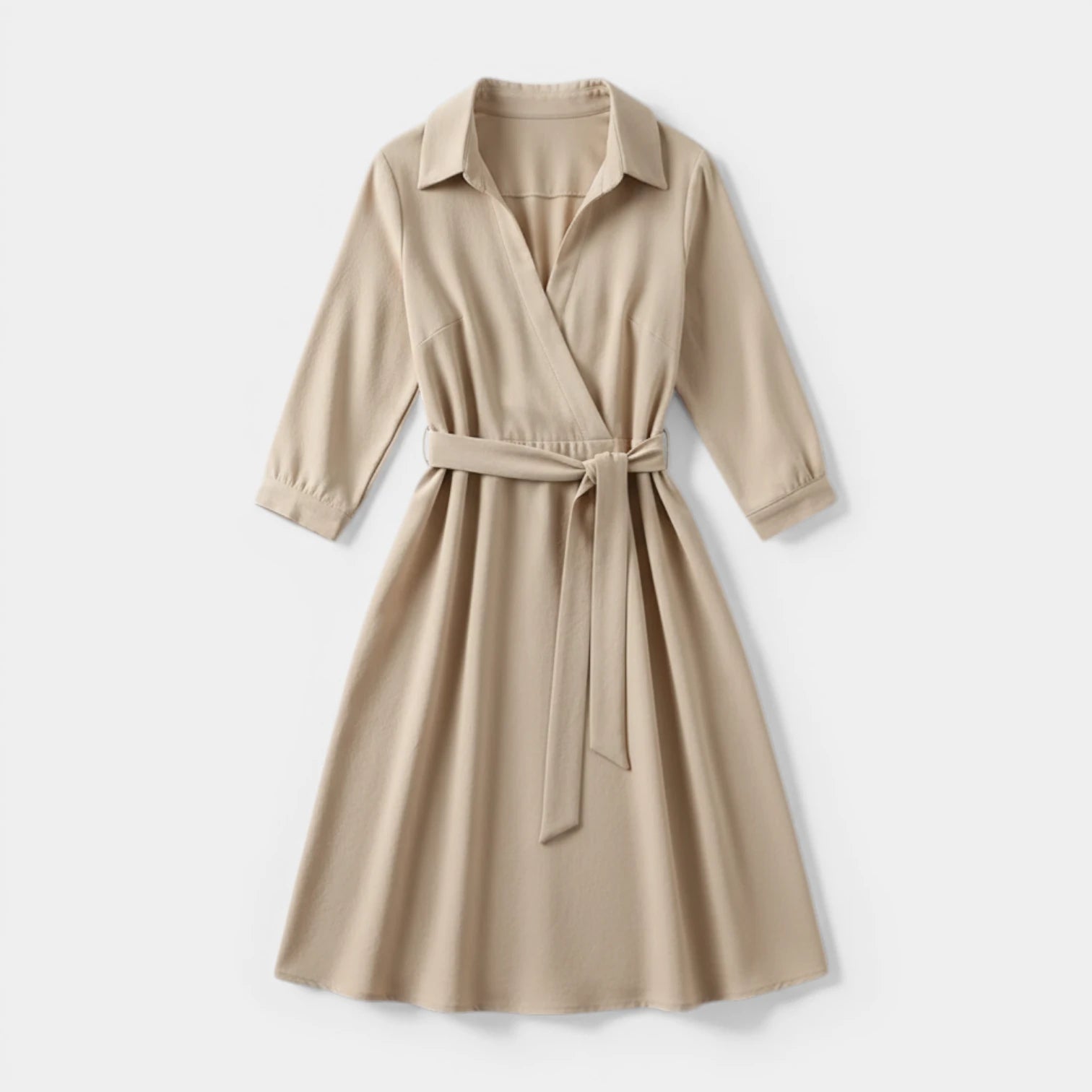 Robe Midi Portefeuille Femme à Col – Ceinture à Nouer Manches 3/4