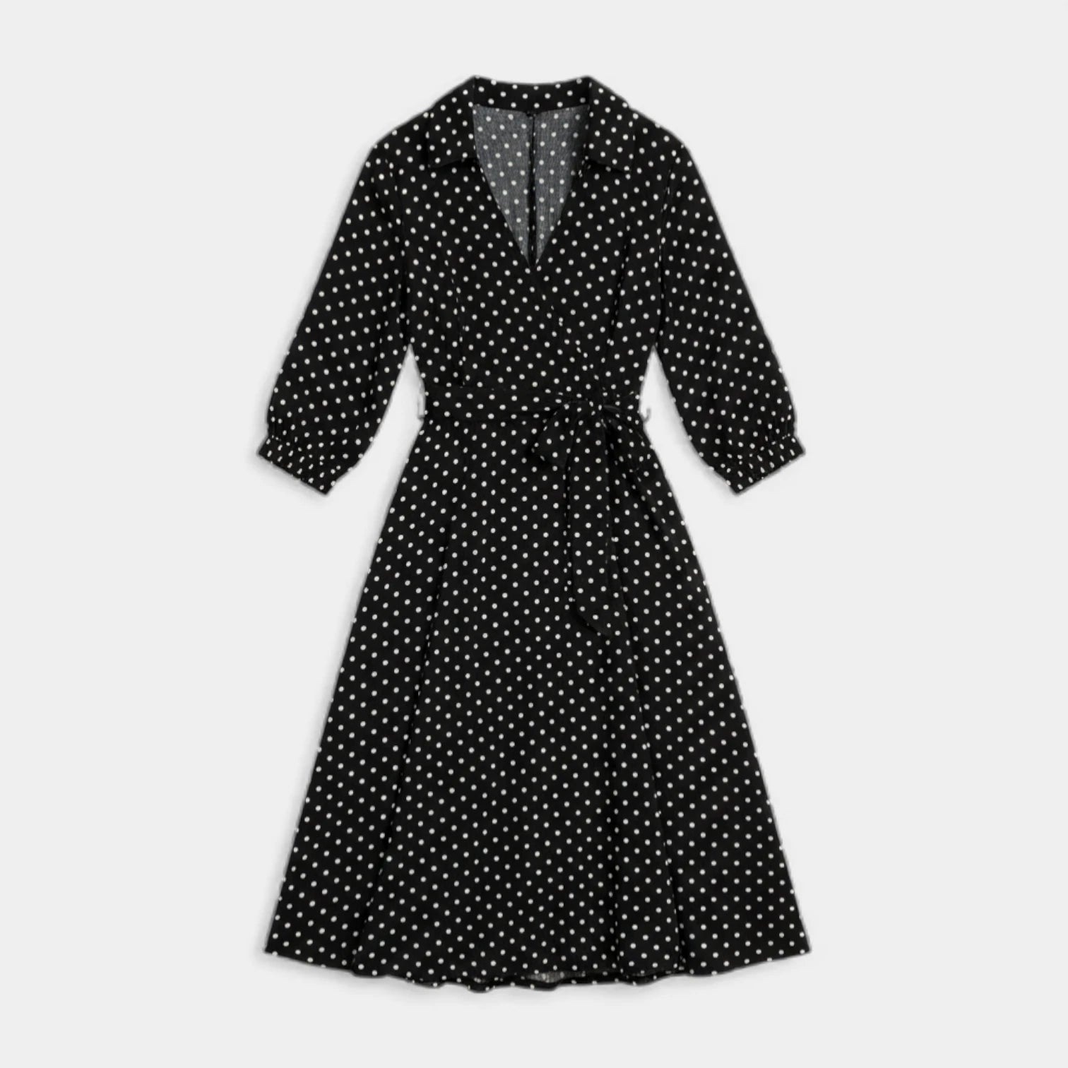 Robe Midi Portefeuille Femme à Col – Ceinture à Nouer Manches 3/4