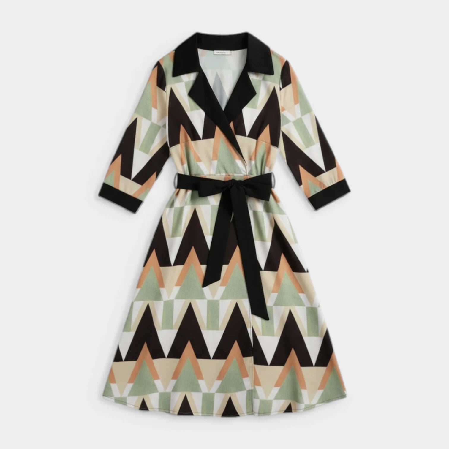 Robe Midi Portefeuille Femme à Col – Ceinture à Nouer Manches 3/4