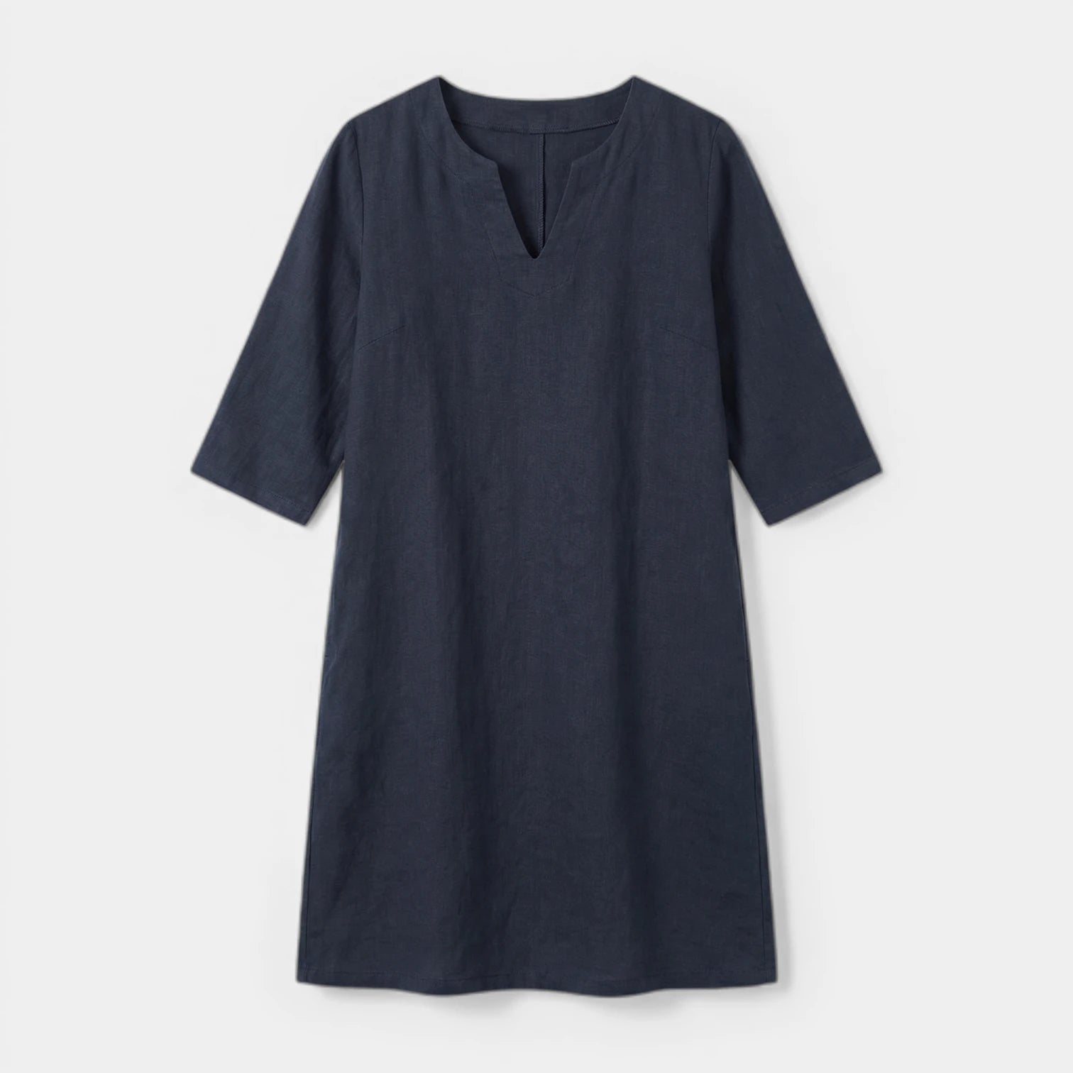 Robe Midi Femme Col V – Manches 3/4 Silhouette Épurée