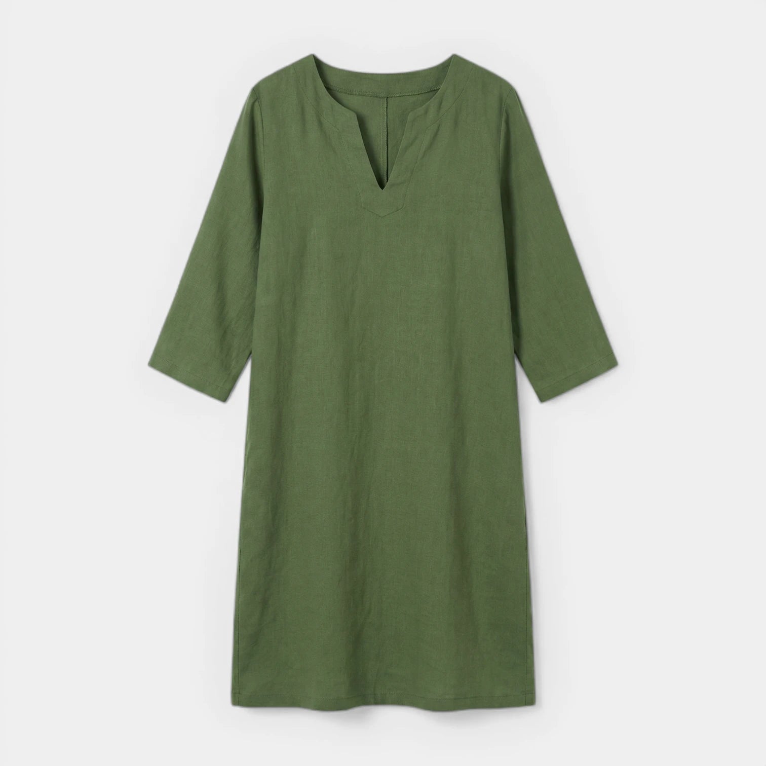 Robe Midi Femme Col V – Manches 3/4 Silhouette Épurée