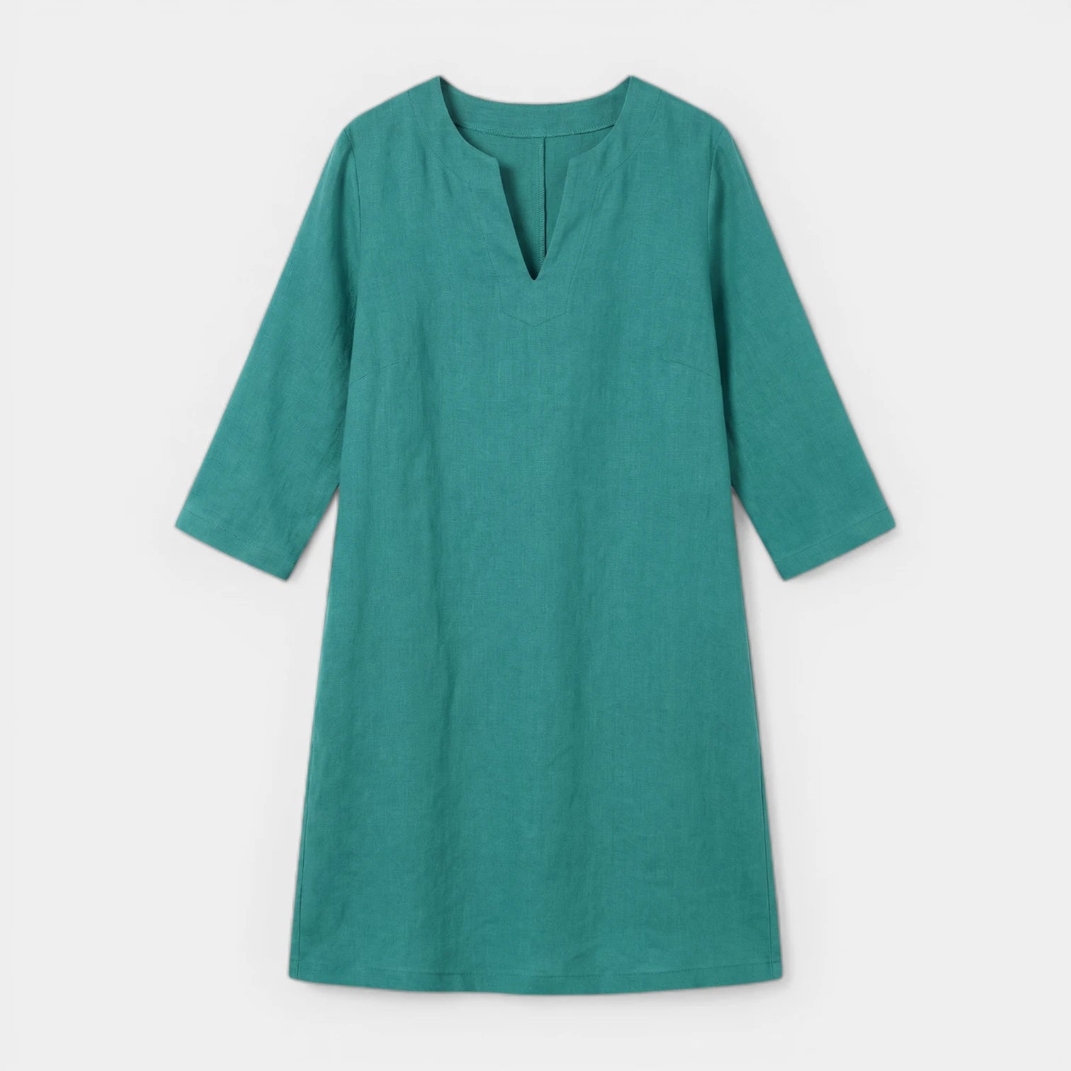 Robe Midi Femme Col V – Manches 3/4 Silhouette Épurée