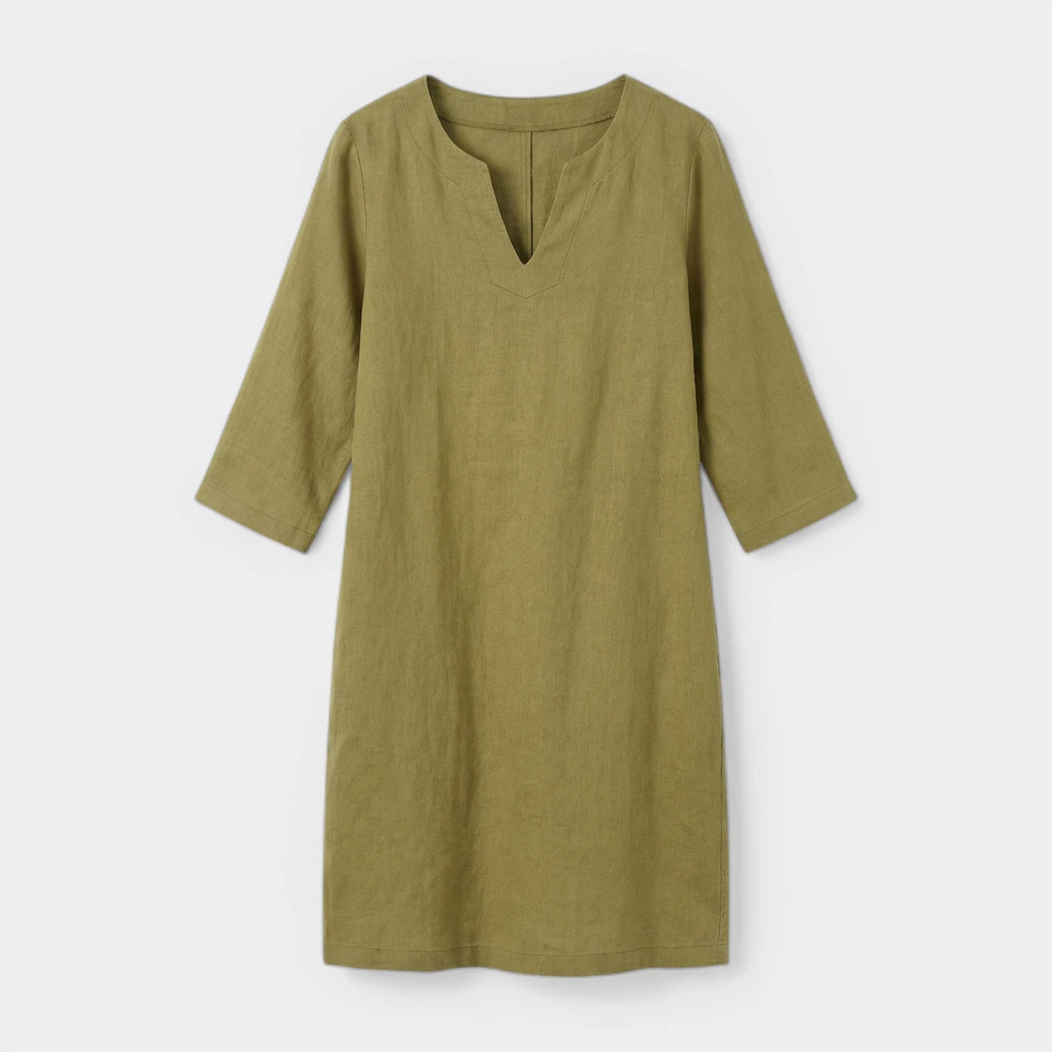 Robe Midi Femme Col V – Manches 3/4 Silhouette Épurée