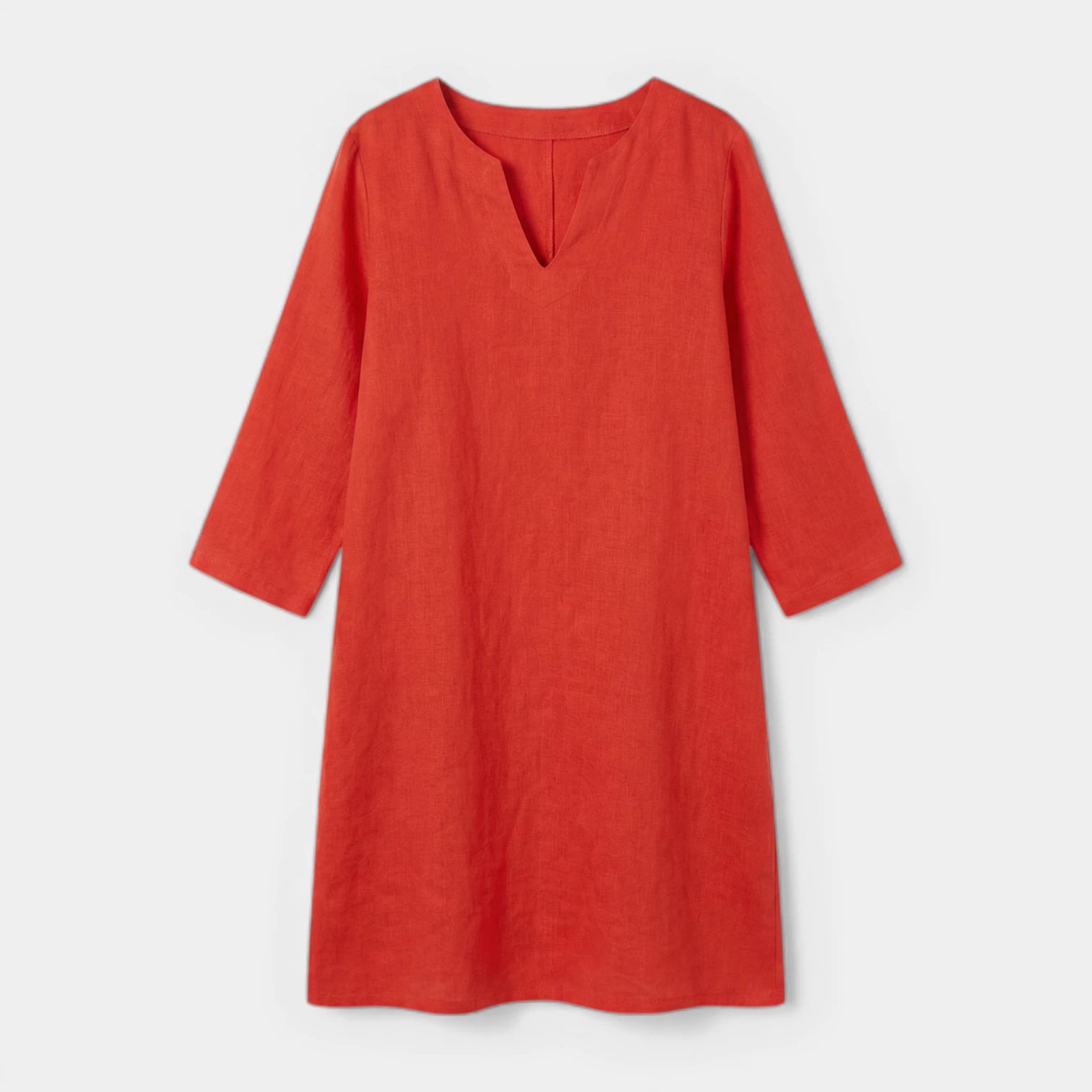 Robe Midi Femme Col V – Manches 3/4 Silhouette Épurée