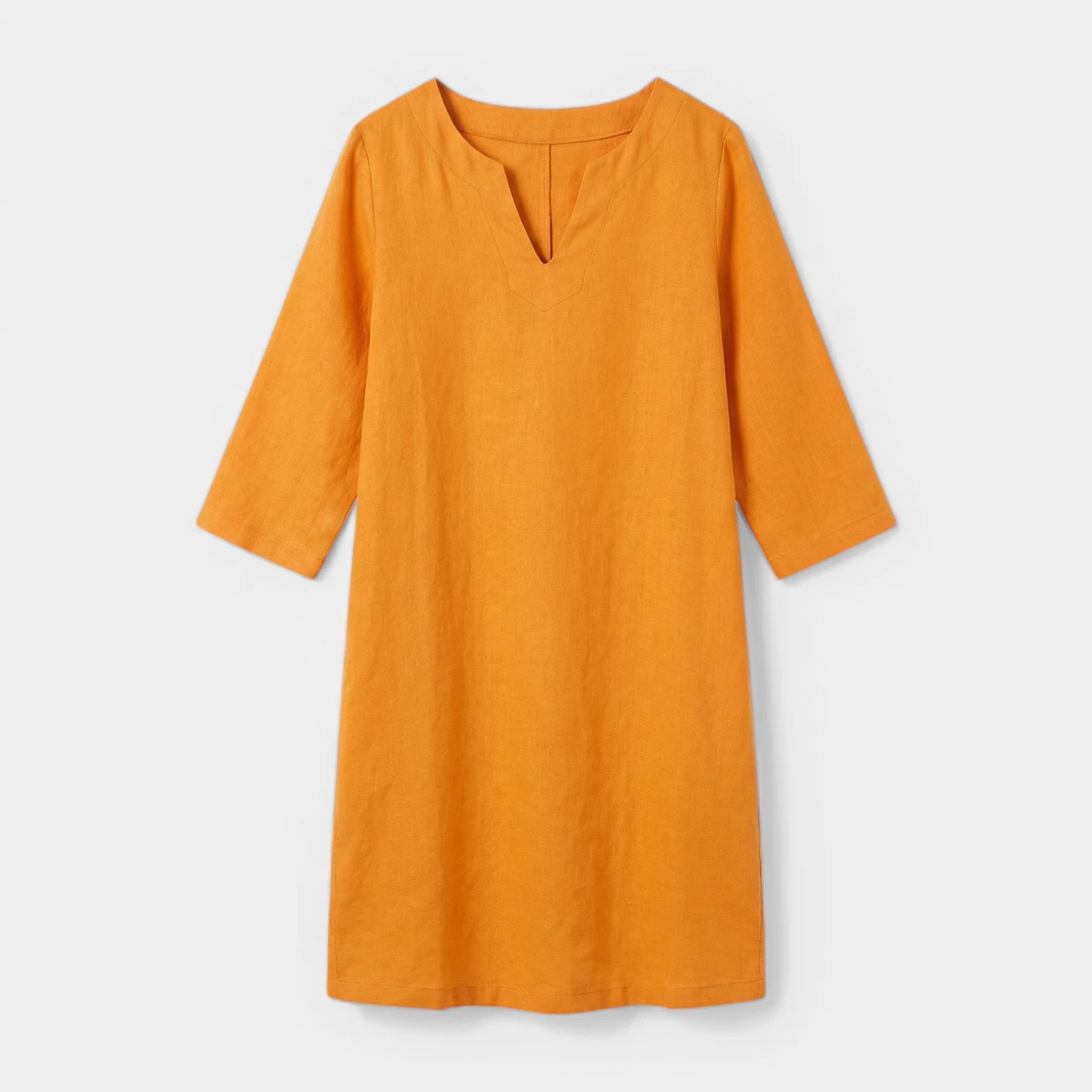 Robe Midi Femme Col V – Manches 3/4 Silhouette Épurée