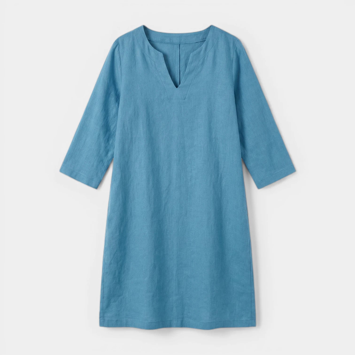 Robe Midi Femme Col V – Manches 3/4 Silhouette Épurée