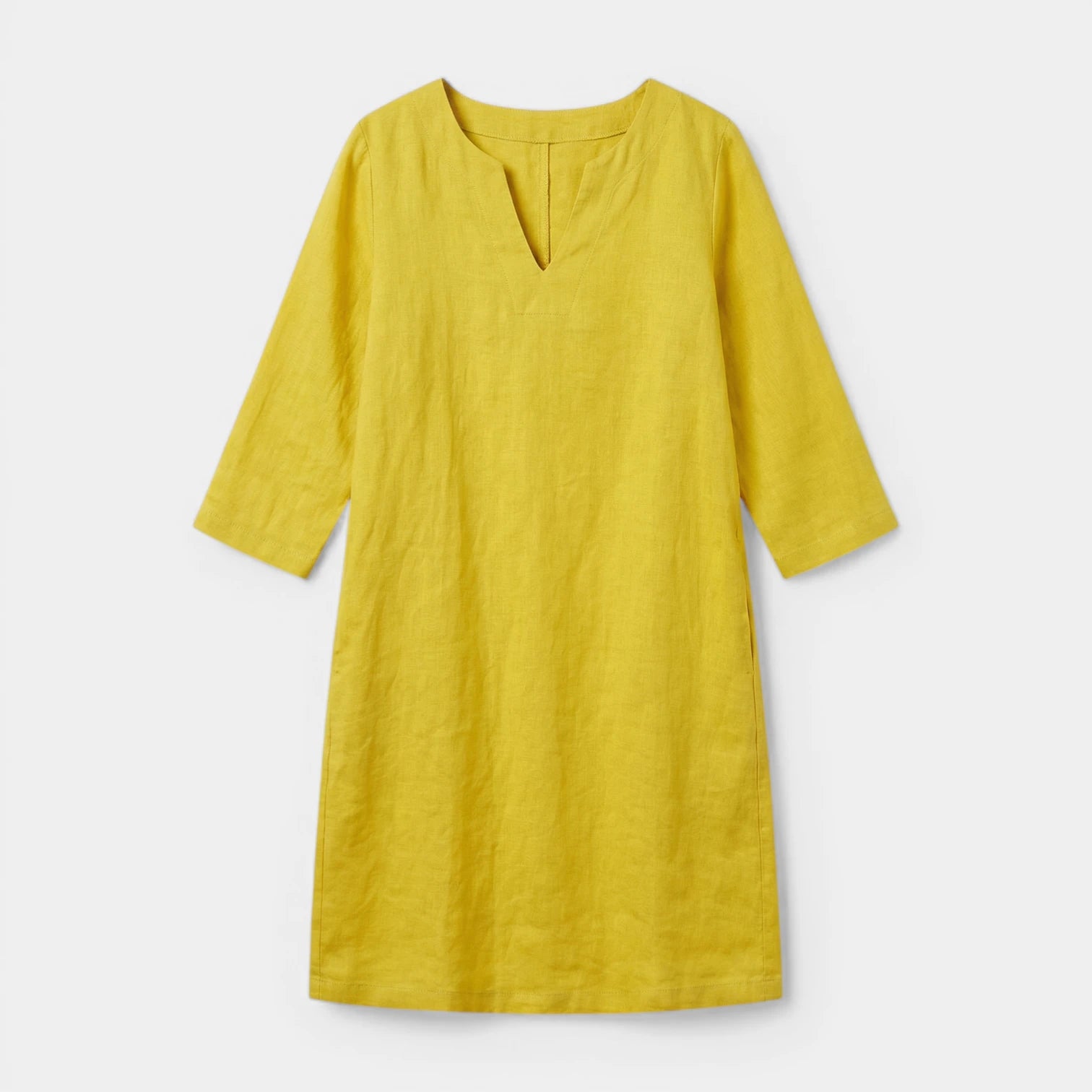 Robe Midi Femme Col V – Manches 3/4 Silhouette Épurée